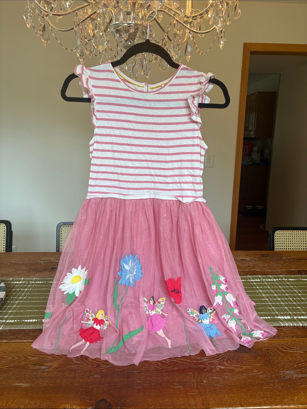 Mini Boden Pink Stripe Top with Pink Tulle Floral Appliqué Skirt